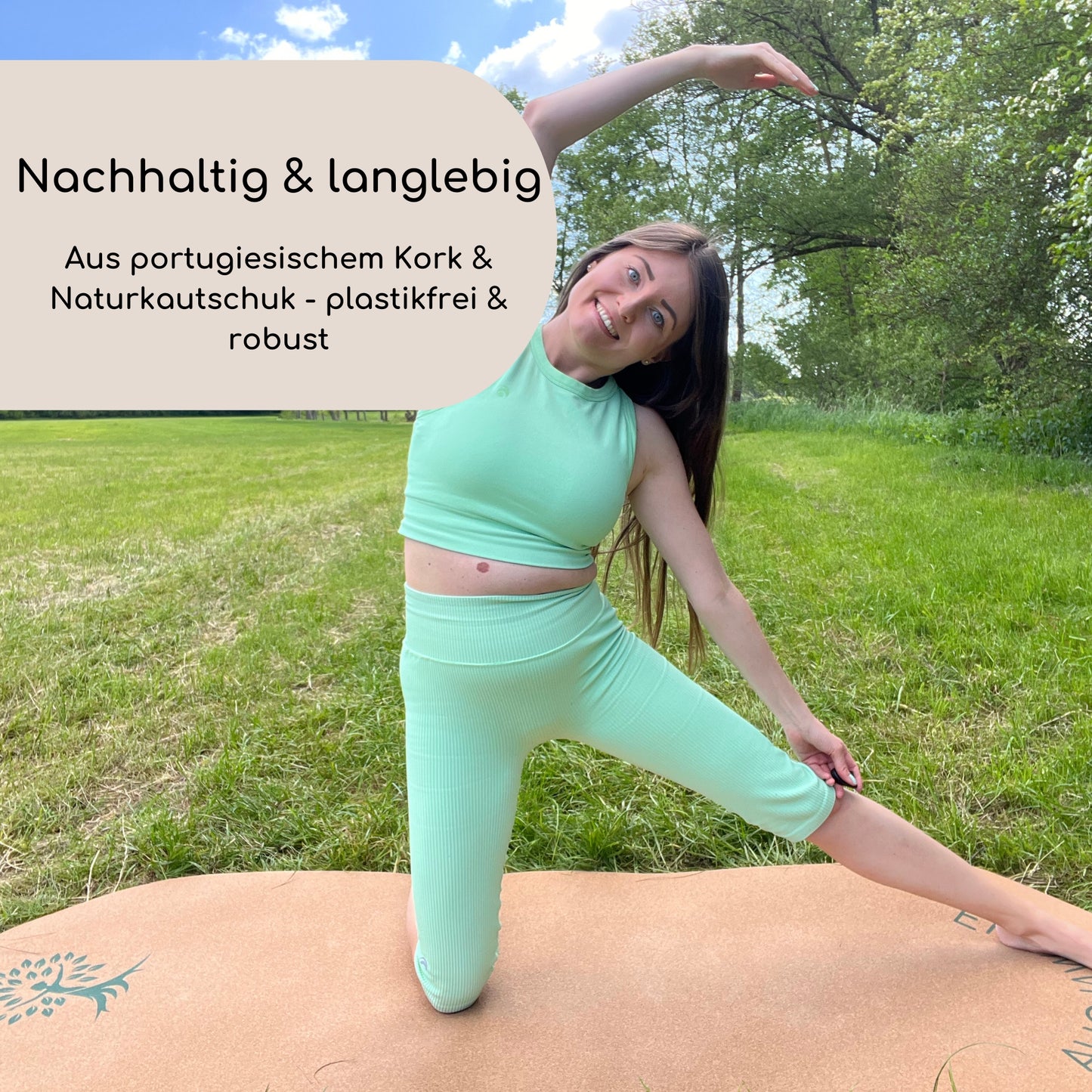 Ovale Kork Yogamatte Kalea - Nachhaltig & langlebig - Aus portugiesischem Kork & Naturkautschuk - plastikfrei & robust