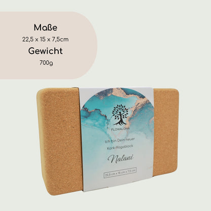Kork Yogablock Nalani: Maße: 22,5 x 15 x 7,5cm - Gewicht: 700g