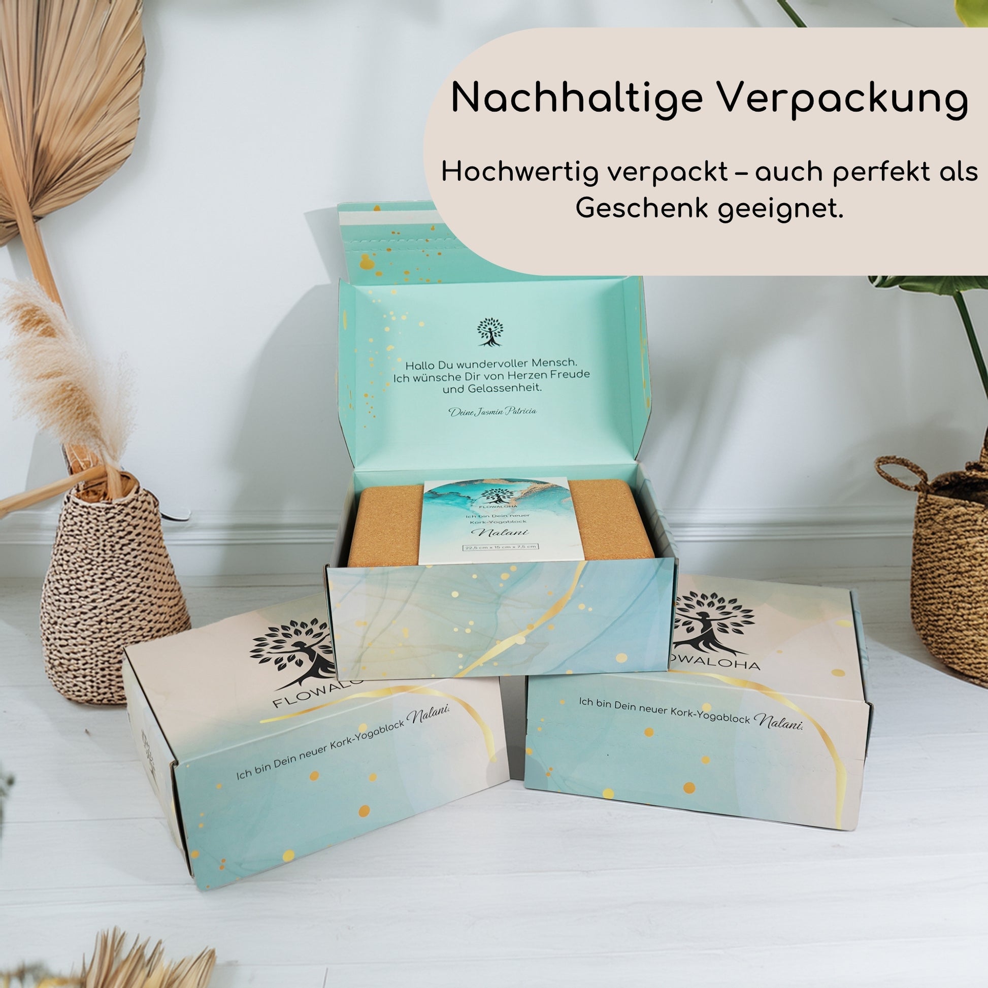 Kork Yogablock Nalani - Nachhaltige Verpackung - Hochwertig verpackt – auch perfekt als Geschenk geeignet