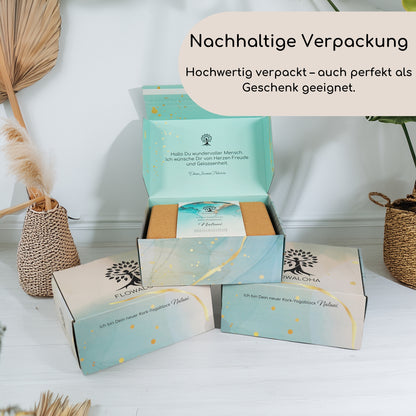 Kork Yogablock Nalani - Nachhaltige Verpackung - Hochwertig verpackt – auch perfekt als Geschenk geeignet