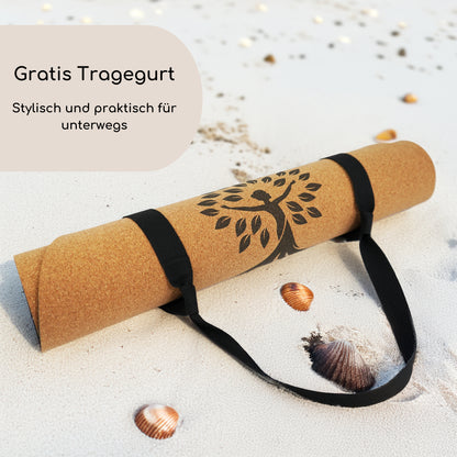 Ovale Kork Yogamatte Kalea - Gratis Tragegurt - Stylisch und praktisch für unterwegs