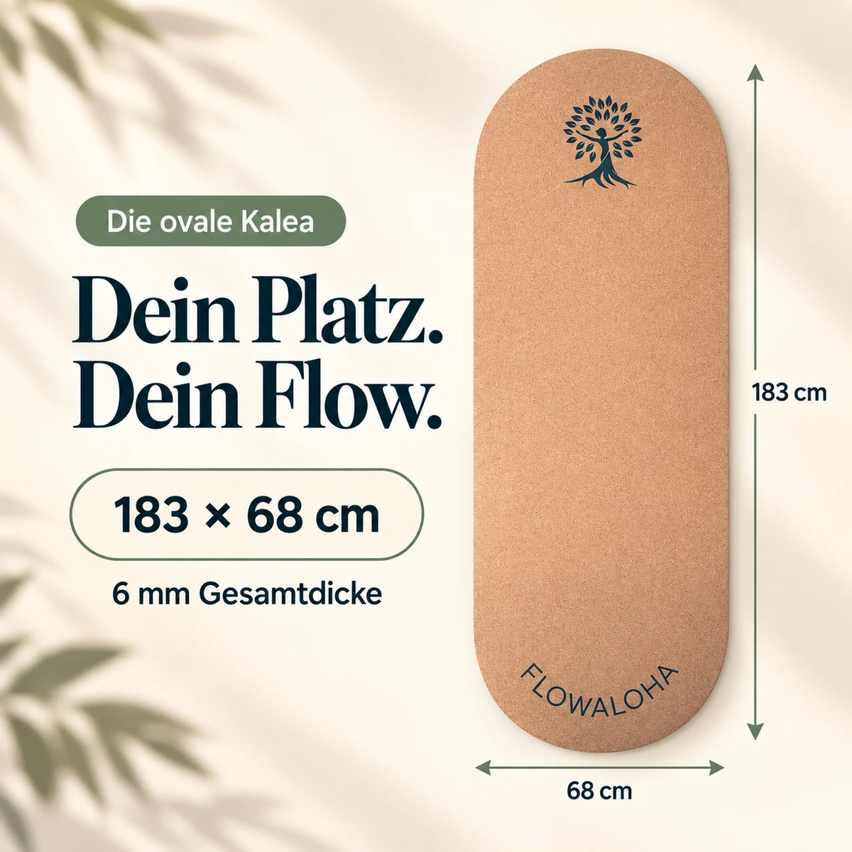 183 × 68 cm und 6 mm Stärke – schwarzes Logo