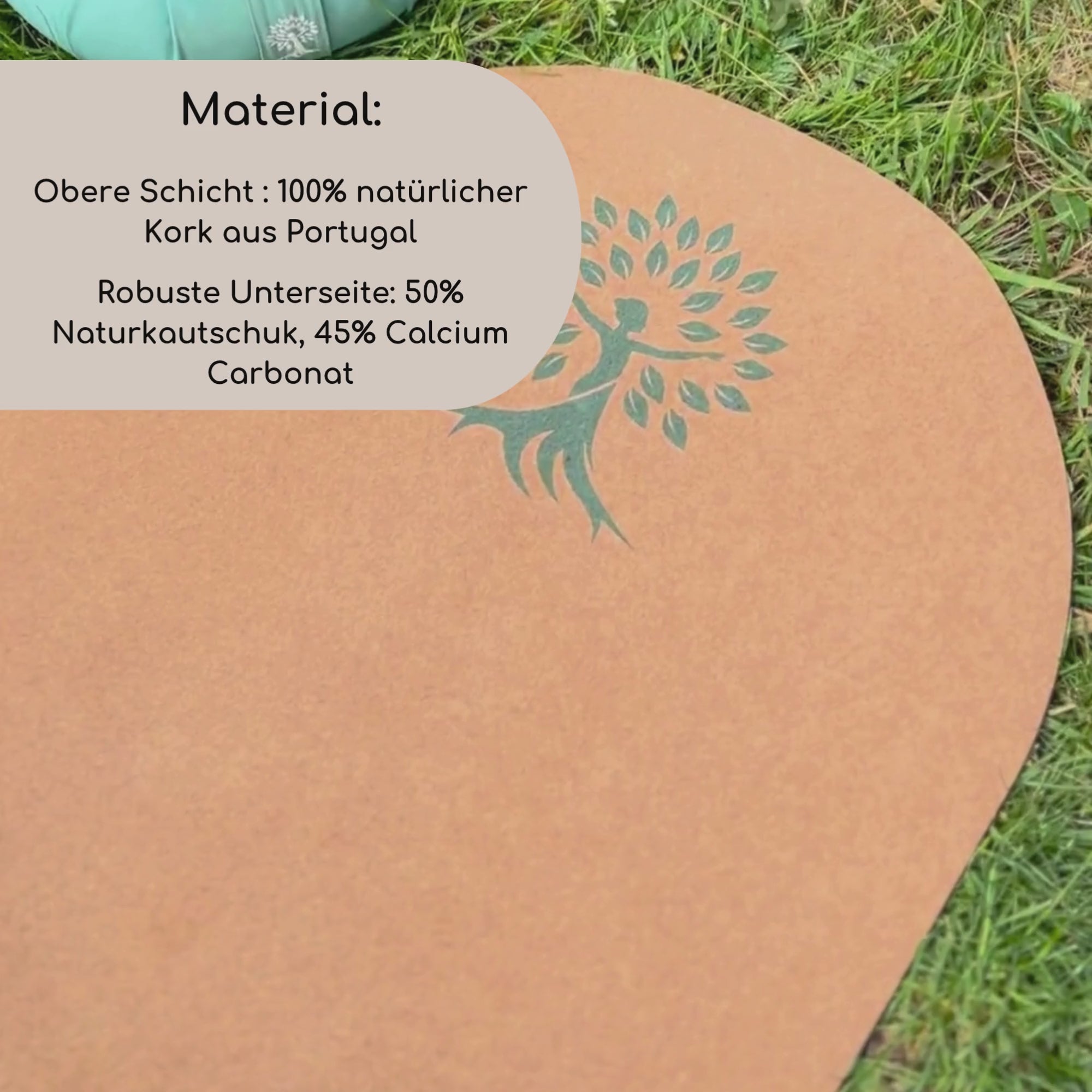 Ovale Kork Yogamatte Kalea - aus 100% natürlichem Kork aus Portugal und Naturkautschuk