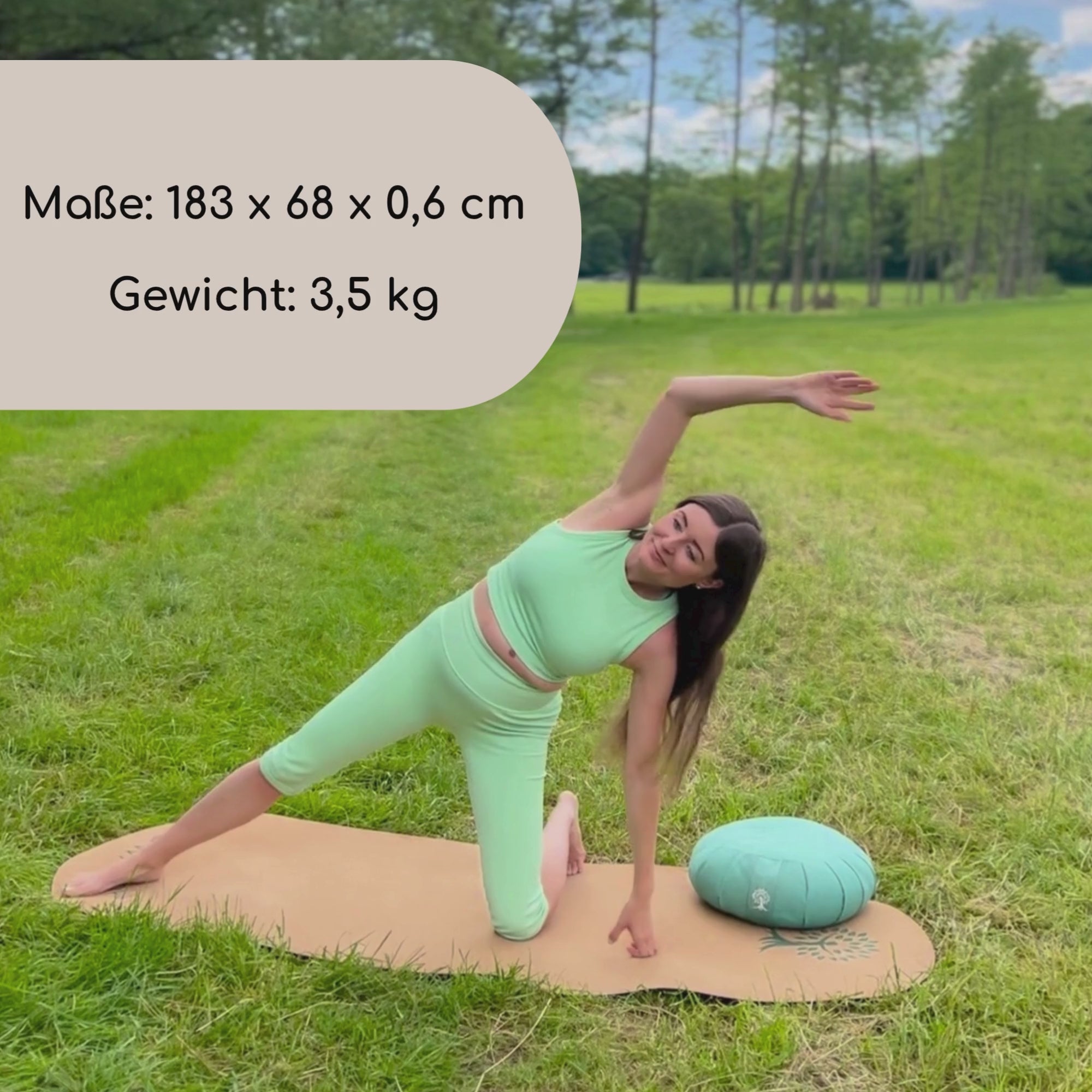 Ovale Kork Yogamatte Kalea - Maße: 183 x 68 x 0,6 cm