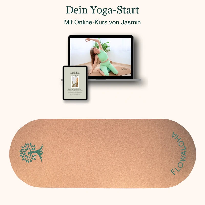 Kalea Starter Set mit Kork-Yogamatte, Bildschirmdarstellung des Onlinekurses mit Jasmin